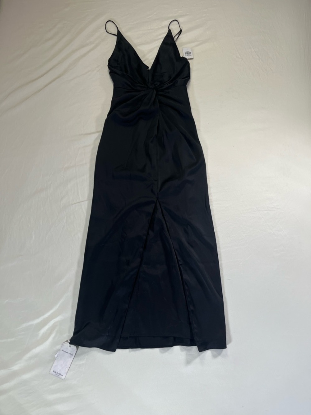 Abercrombie & Fitch Black Satin Twist-Detail Slip Midi Dress